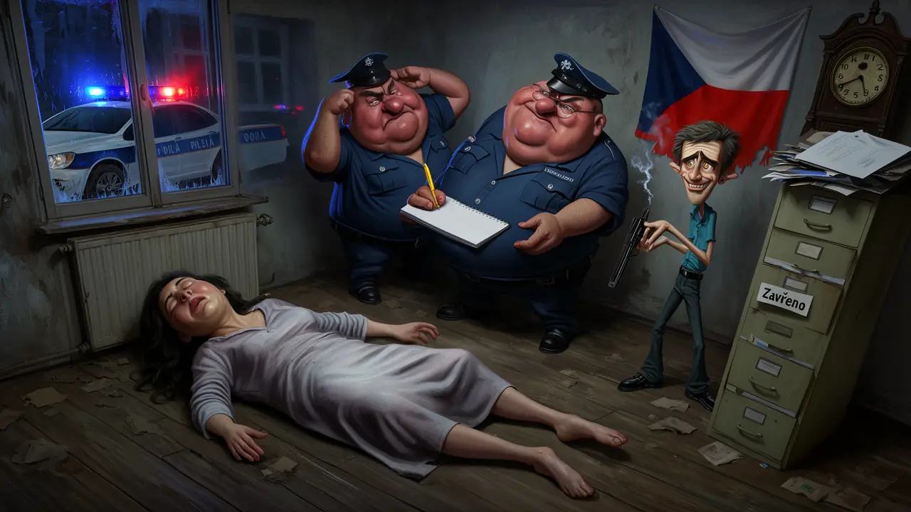 Cover art: Mrtvá v bytě a spis co tiše zapadal prachem