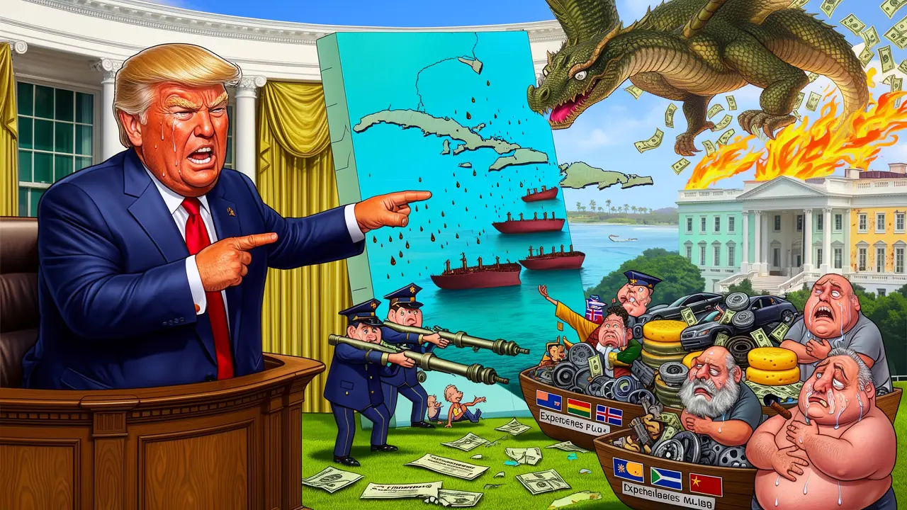 Cover art: Jak Donald utahuje kohoutky všem, co krmí Kubu
