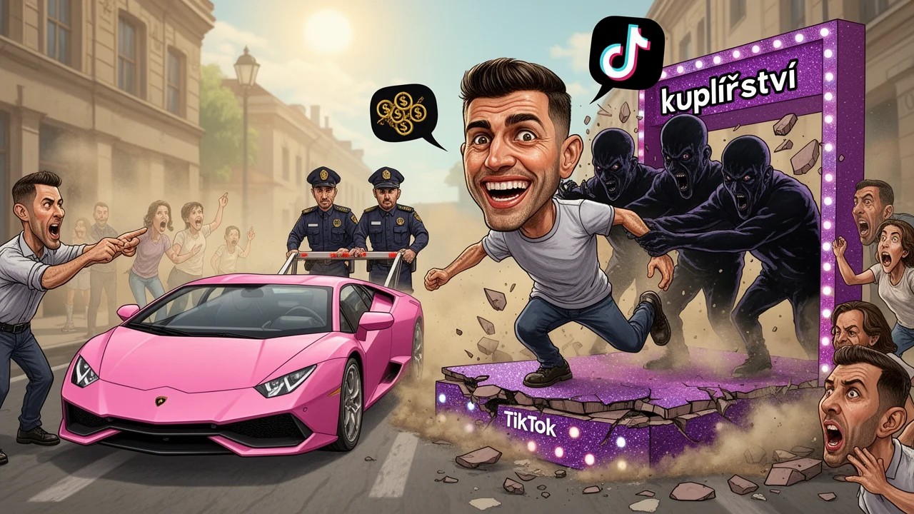 Cover art: Růžové lambo mizí v prachu a s ním i celá slavná agentura