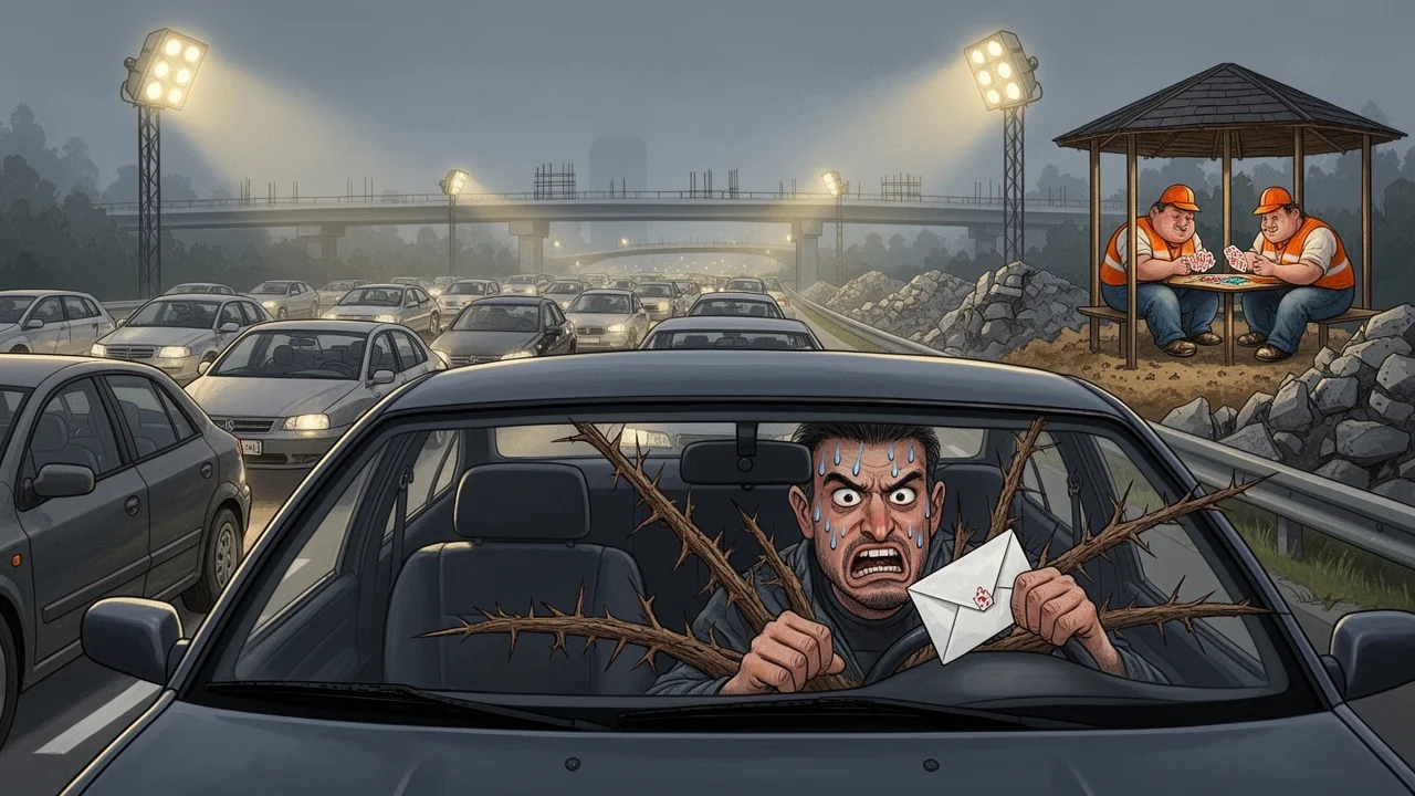 Cover art: Nekonečné kolony v Brně a dělníci na výpadovce nikde